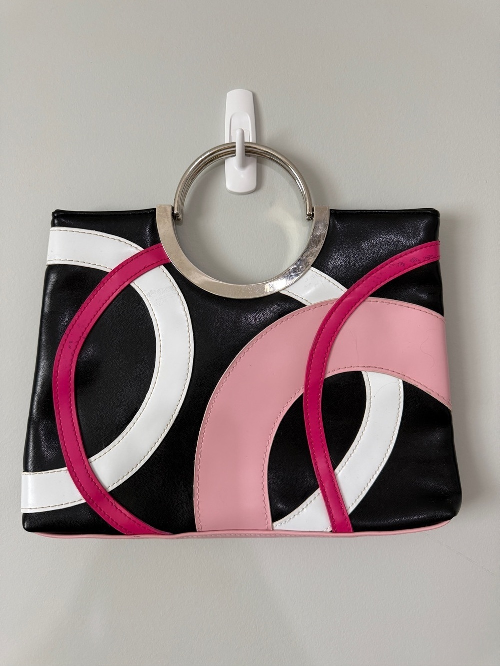 Aldo Y2K Black Pink White Graphic Ring Handle Handbag 2000s